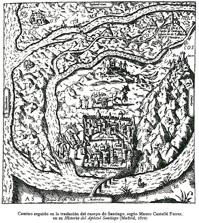 1610_mapa translatio_mauro Castellá Ferrer_historia del apóstol Santiago